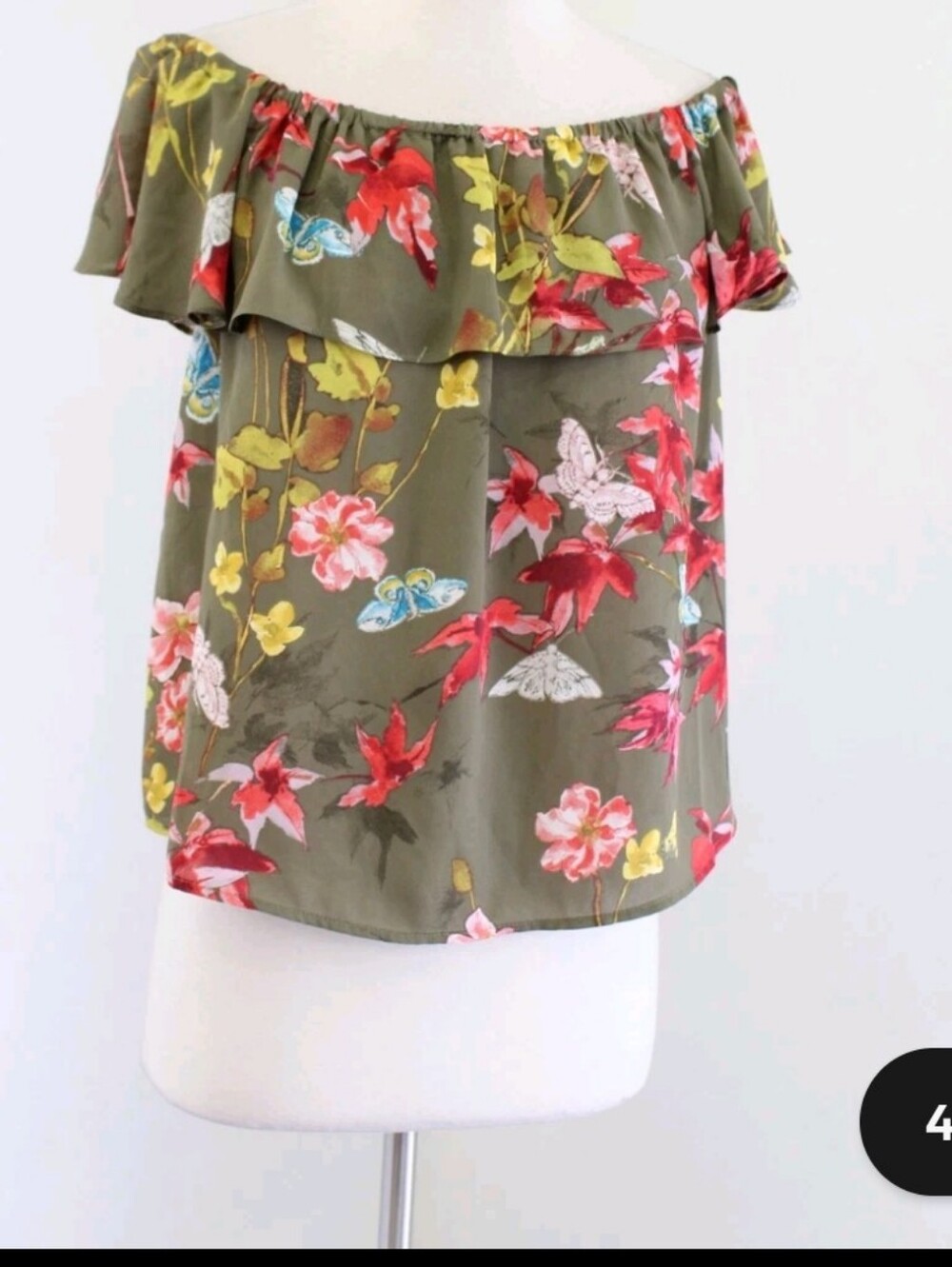 Maeve By Anthropologie Vallita Army Green Floral Off The Shoulder Blouse Size Sm